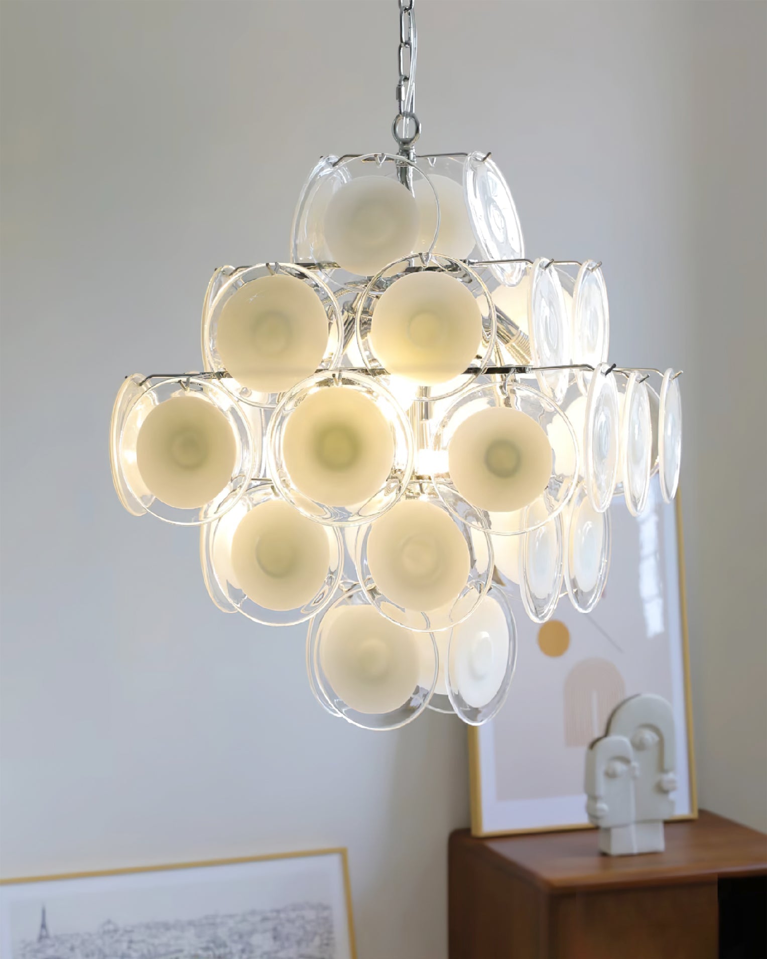 Aurora Chandelier White Murano Glass Discs Cluster - Letslighting