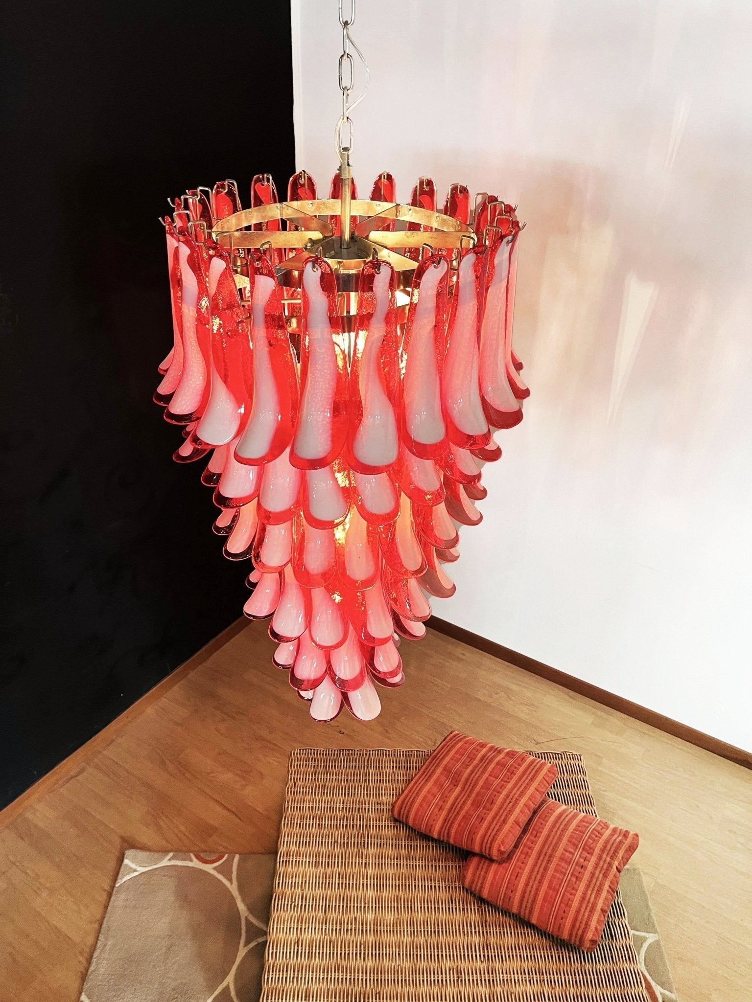 Aurora Chandelier Red White Murano Spiral Petals - Letslighting