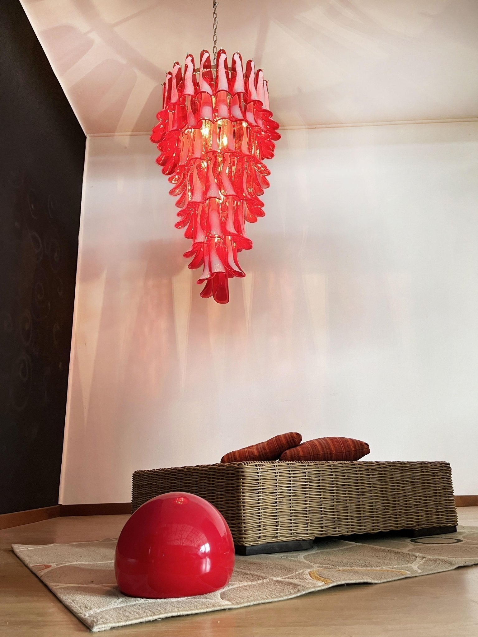 Aurora Chandelier Red White Murano Spiral Petals - Letslighting