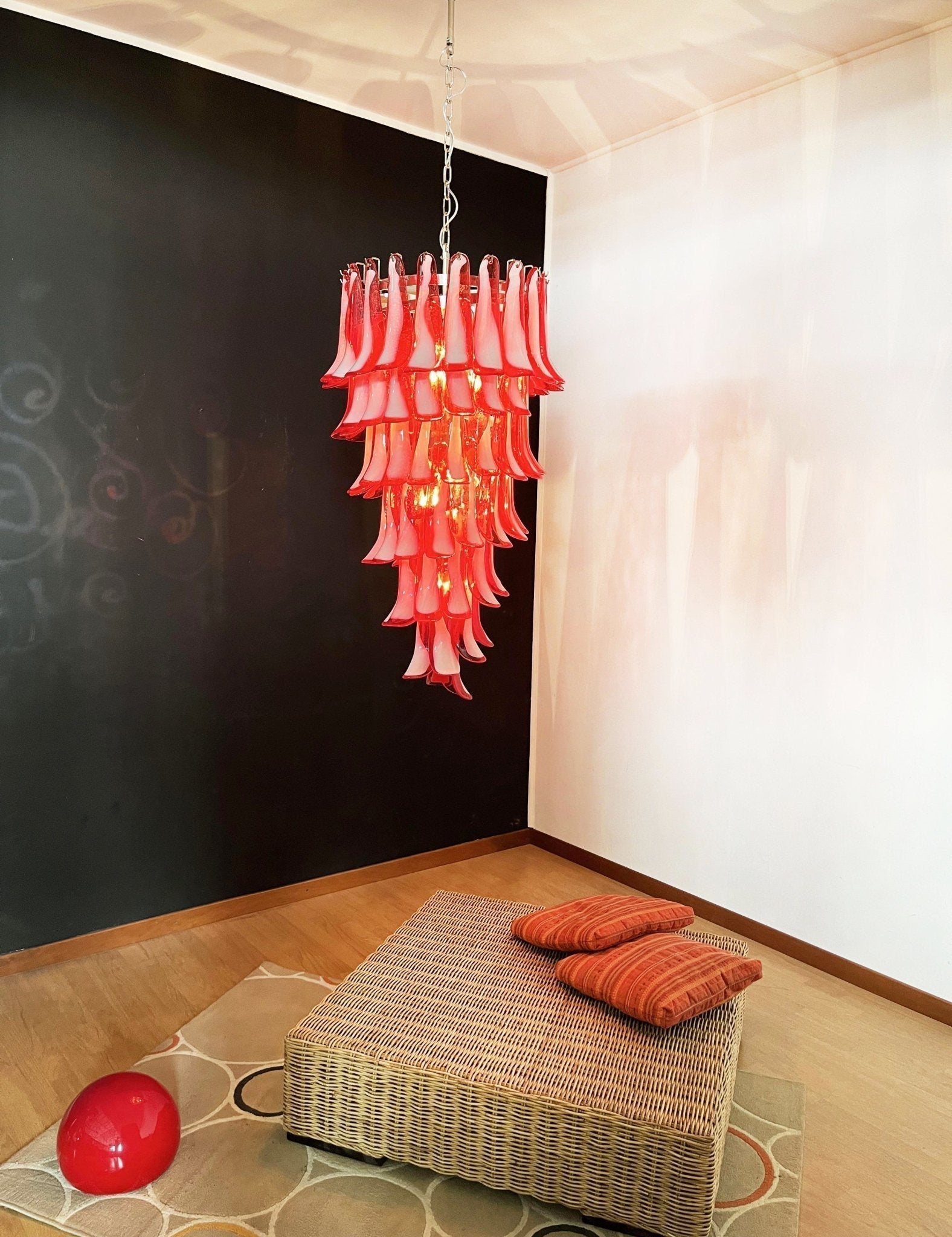 Aurora Chandelier Red White Murano Spiral Petals - Letslighting