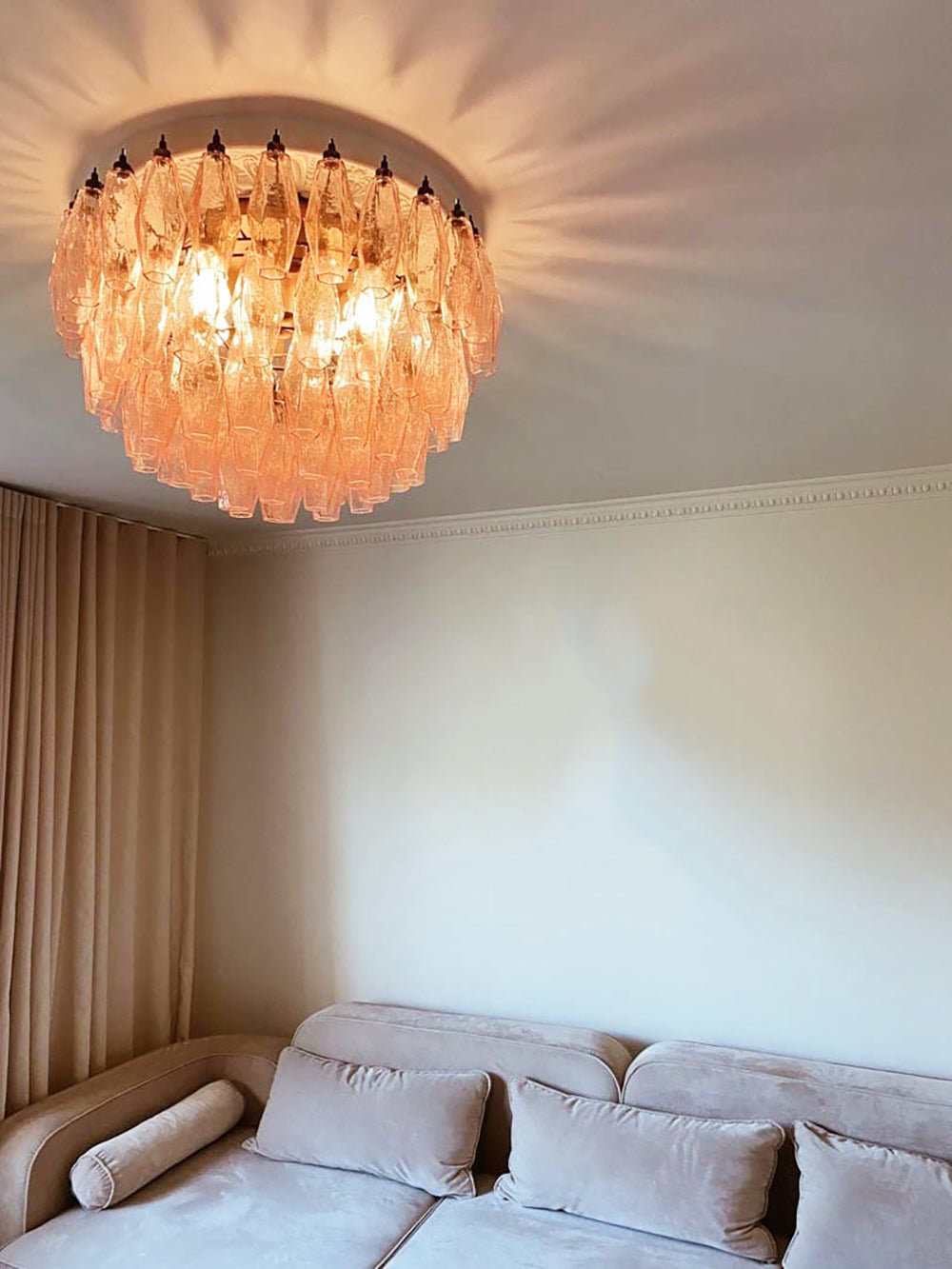Aurora Ceiling Lamp Pink Rhombus Glass Layered Vintage Elegance - Letslighting