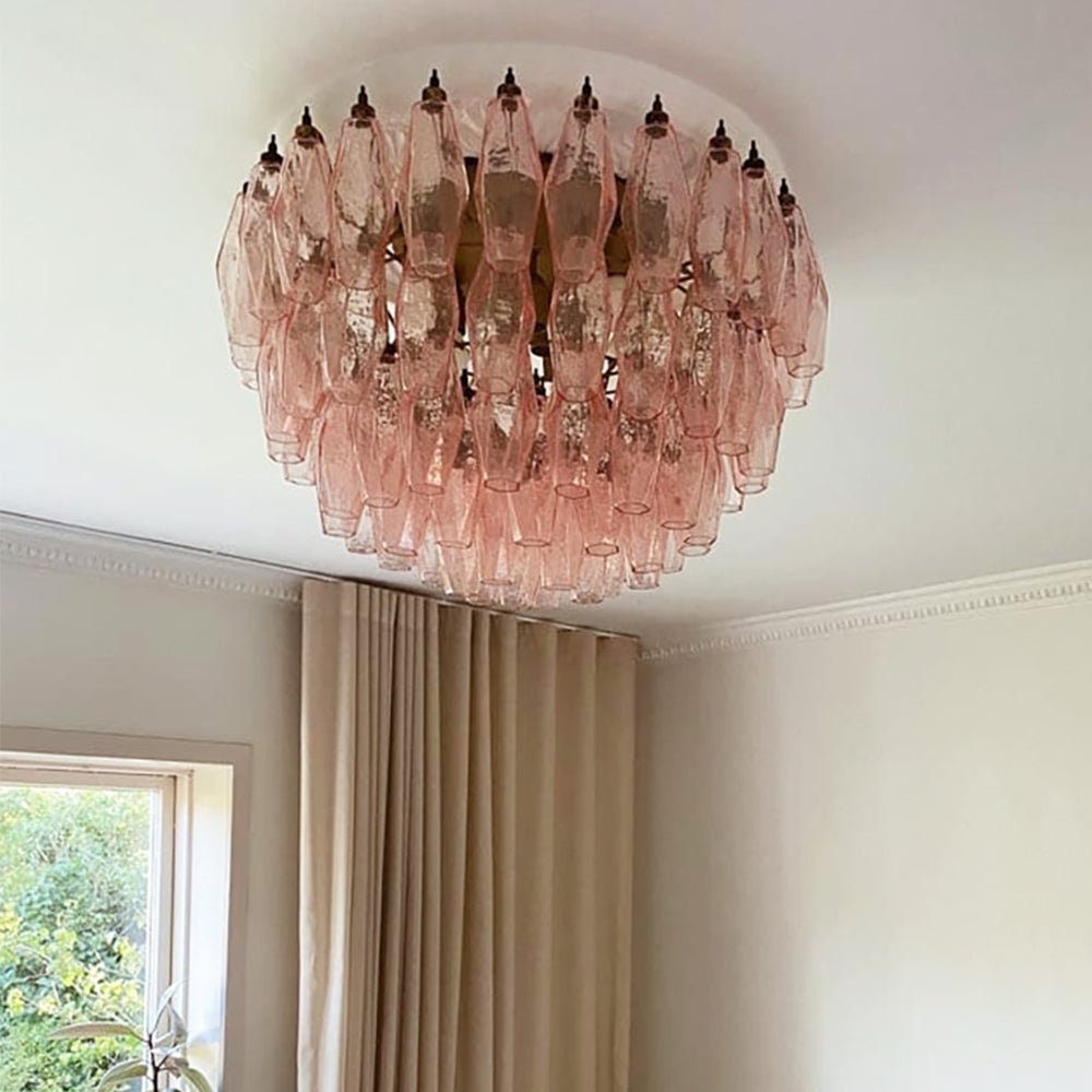 Aurora Ceiling Lamp Pink Rhombus Glass Layered Vintage Elegance - Letslighting