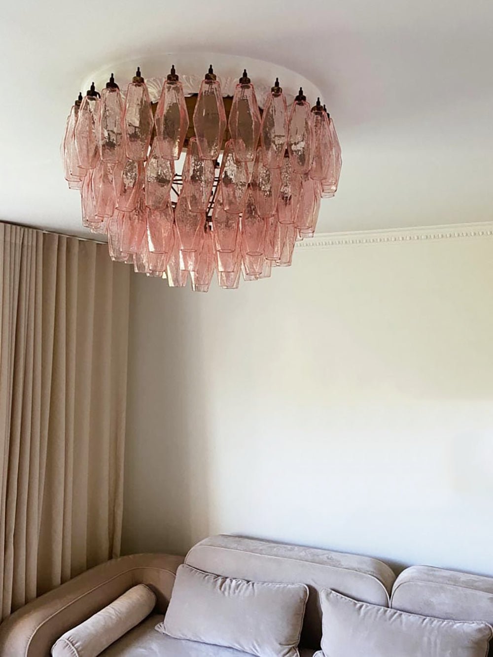 Aurora Ceiling Lamp Pink Rhombus Glass Layered Vintage Elegance - Letslighting