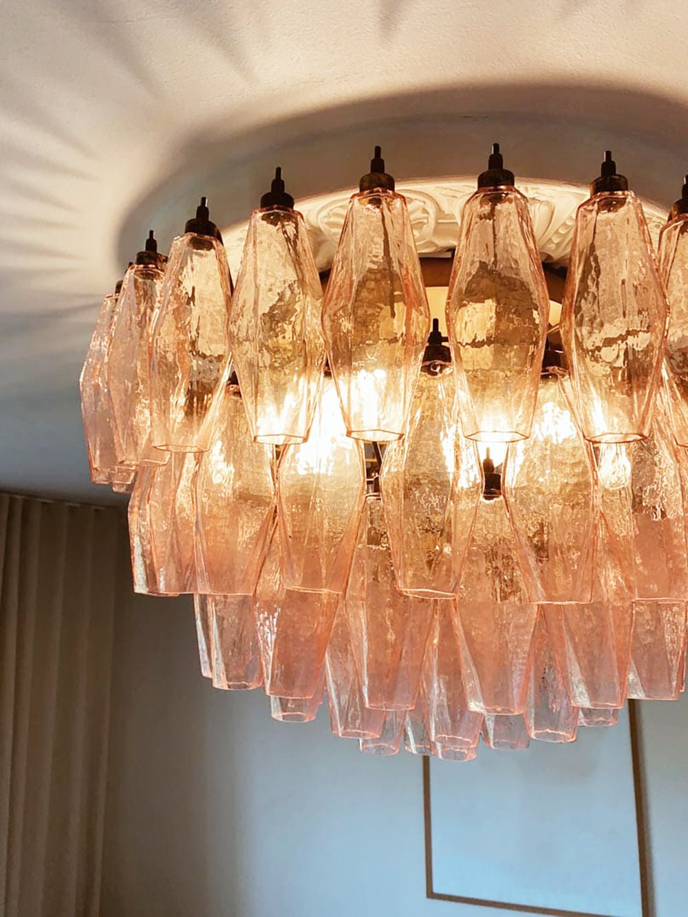 Aurora Ceiling Lamp Pink Rhombus Glass Layered Vintage Elegance - Letslighting