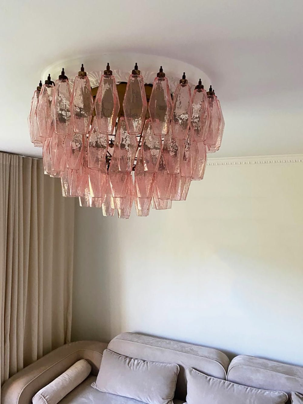 Aurora Ceiling Lamp Pink Rhombus Glass Layered Vintage Elegance - Letslighting