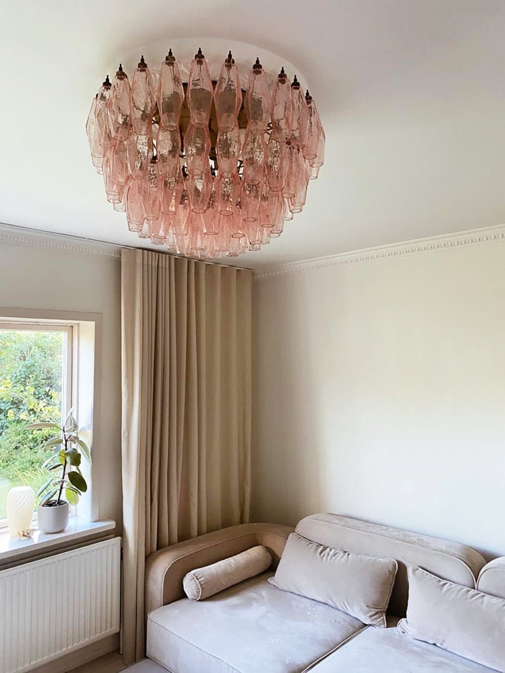 Aurora Ceiling Lamp Pink Rhombus Glass Layered Vintage Elegance - Letslighting