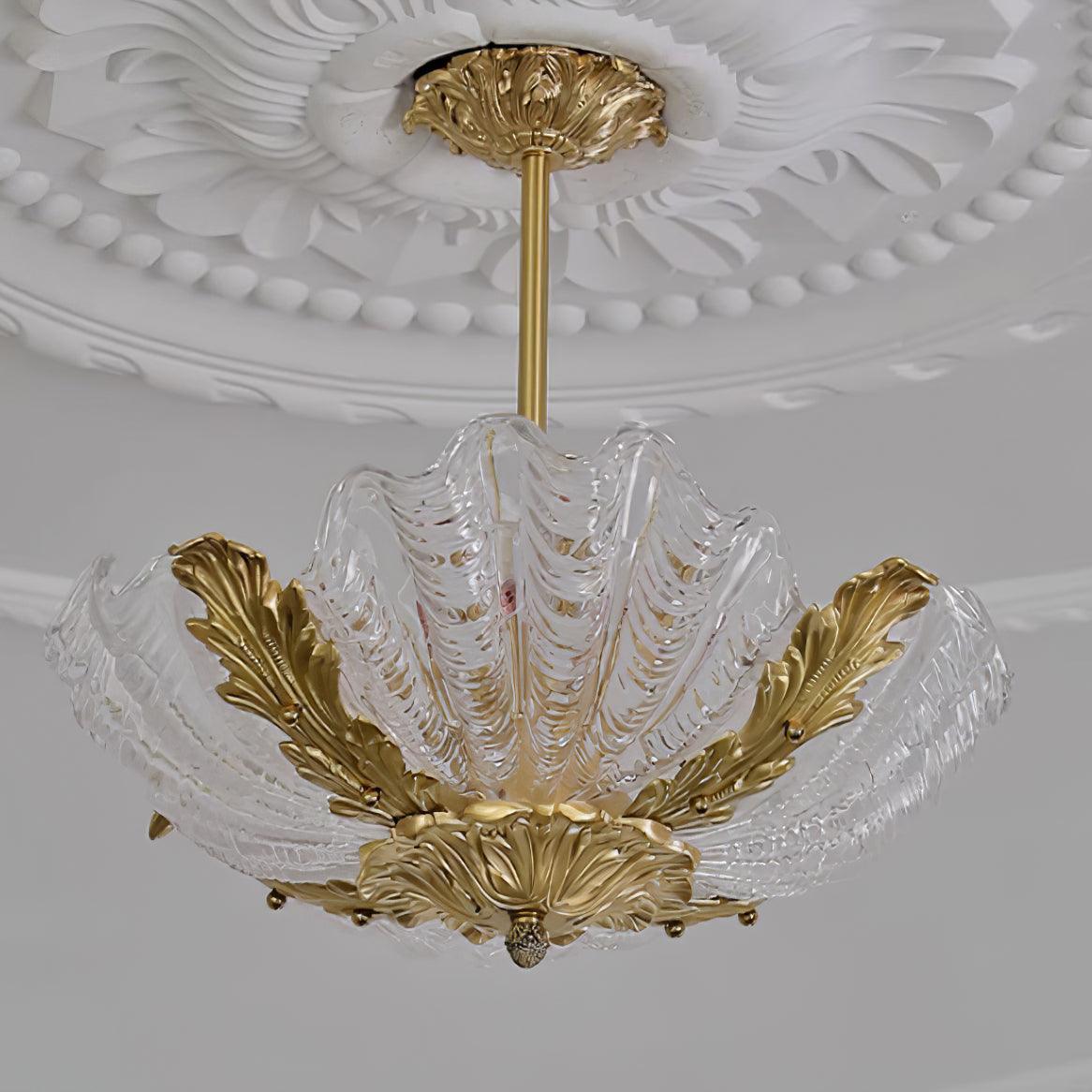 Lampe Pendante Coquille Murano Rose avec Barre Laiton Baroque Flair Artistique - Neutralighting