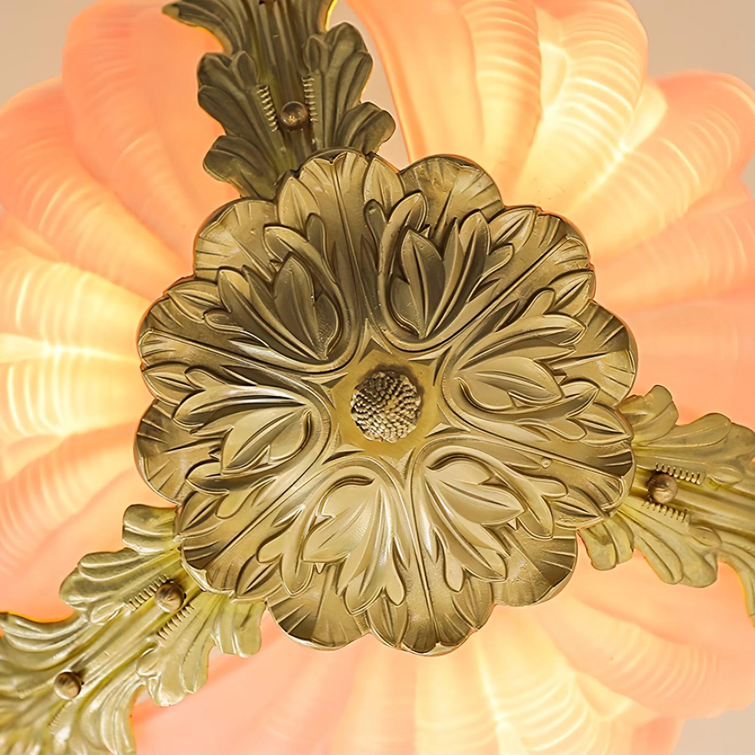 Lampe Pendante Coquille Murano Rose avec Barre Laiton Baroque Flair Artistique - Neutralighting