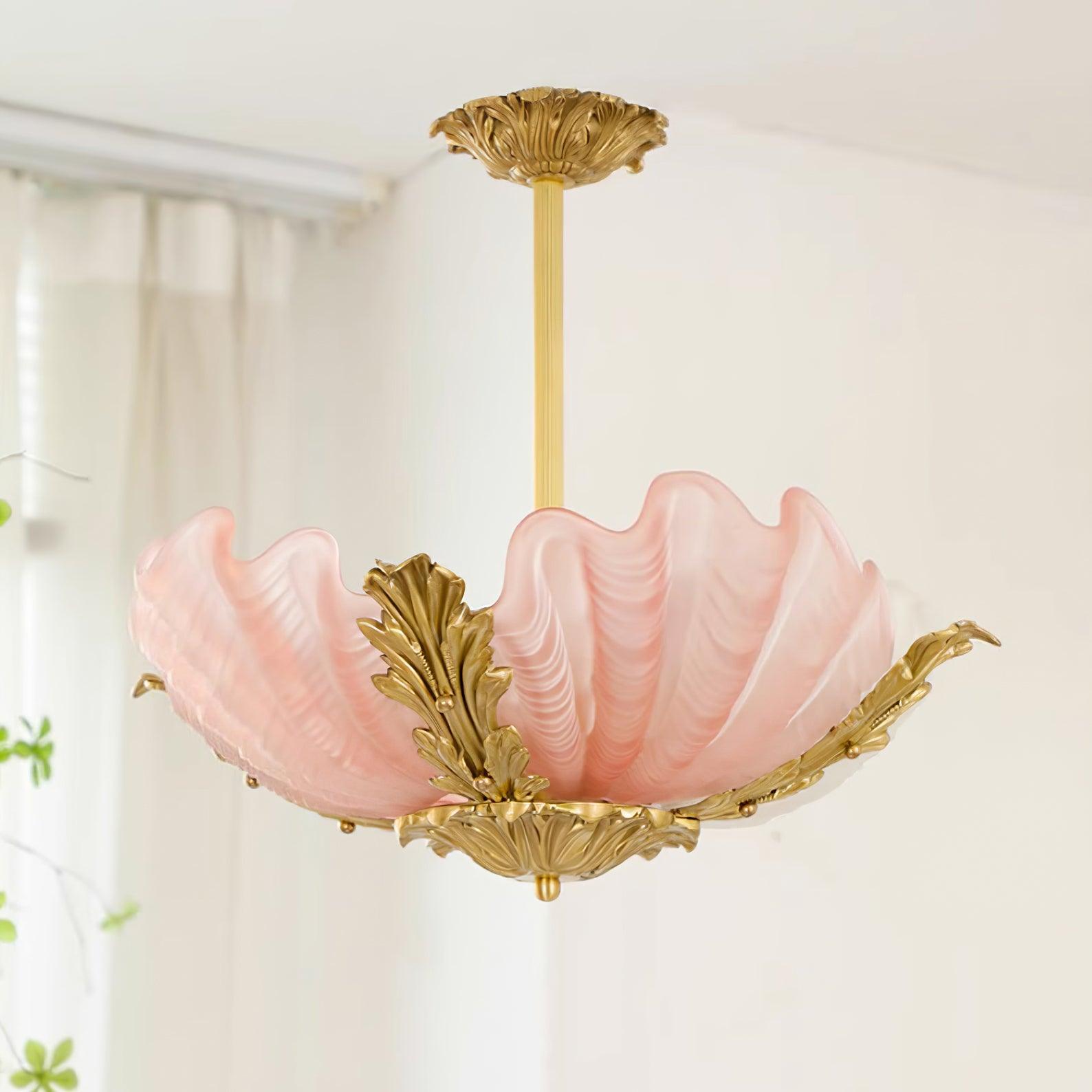 Lampe Pendante Coquille Murano Rose avec Barre Laiton Baroque Flair Artistique - Neutralighting