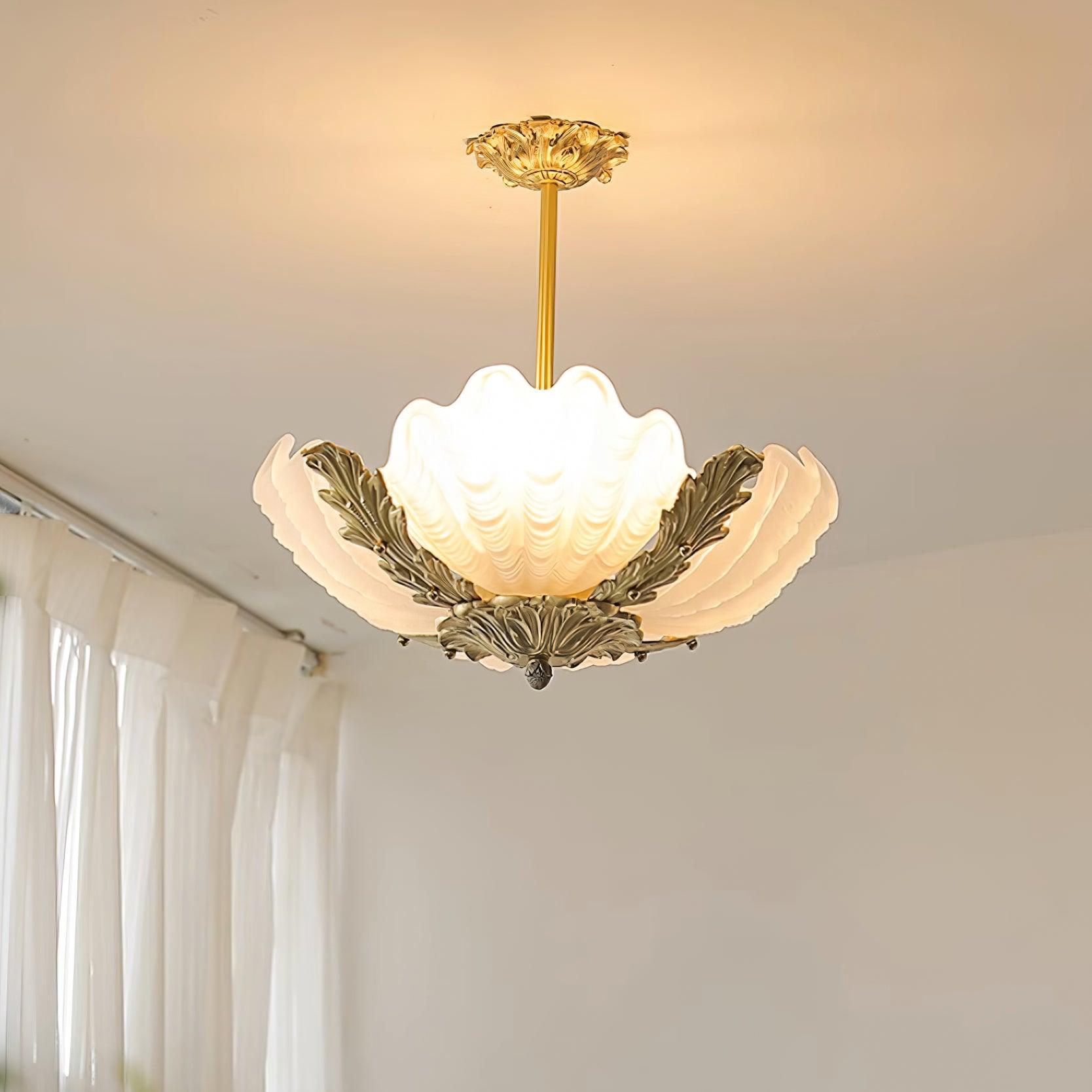 Lampe Pendante Coquille Murano Rose avec Barre Laiton Baroque Flair Artistique - Neutralighting