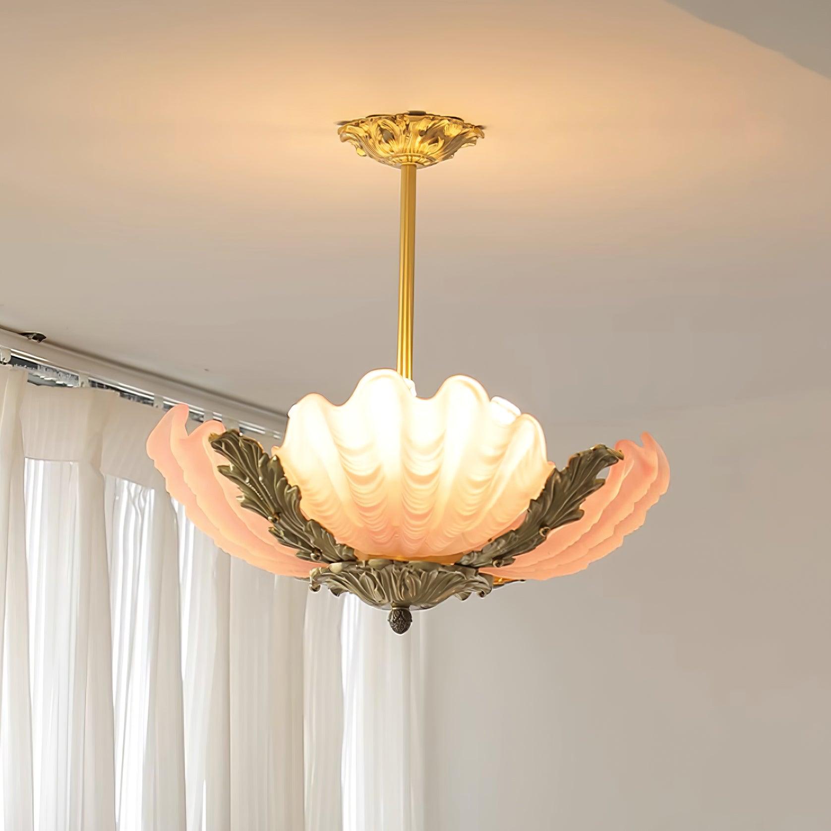 Lampe Pendante Coquille Murano Rose avec Barre Laiton Baroque Flair Artistique - Neutralighting