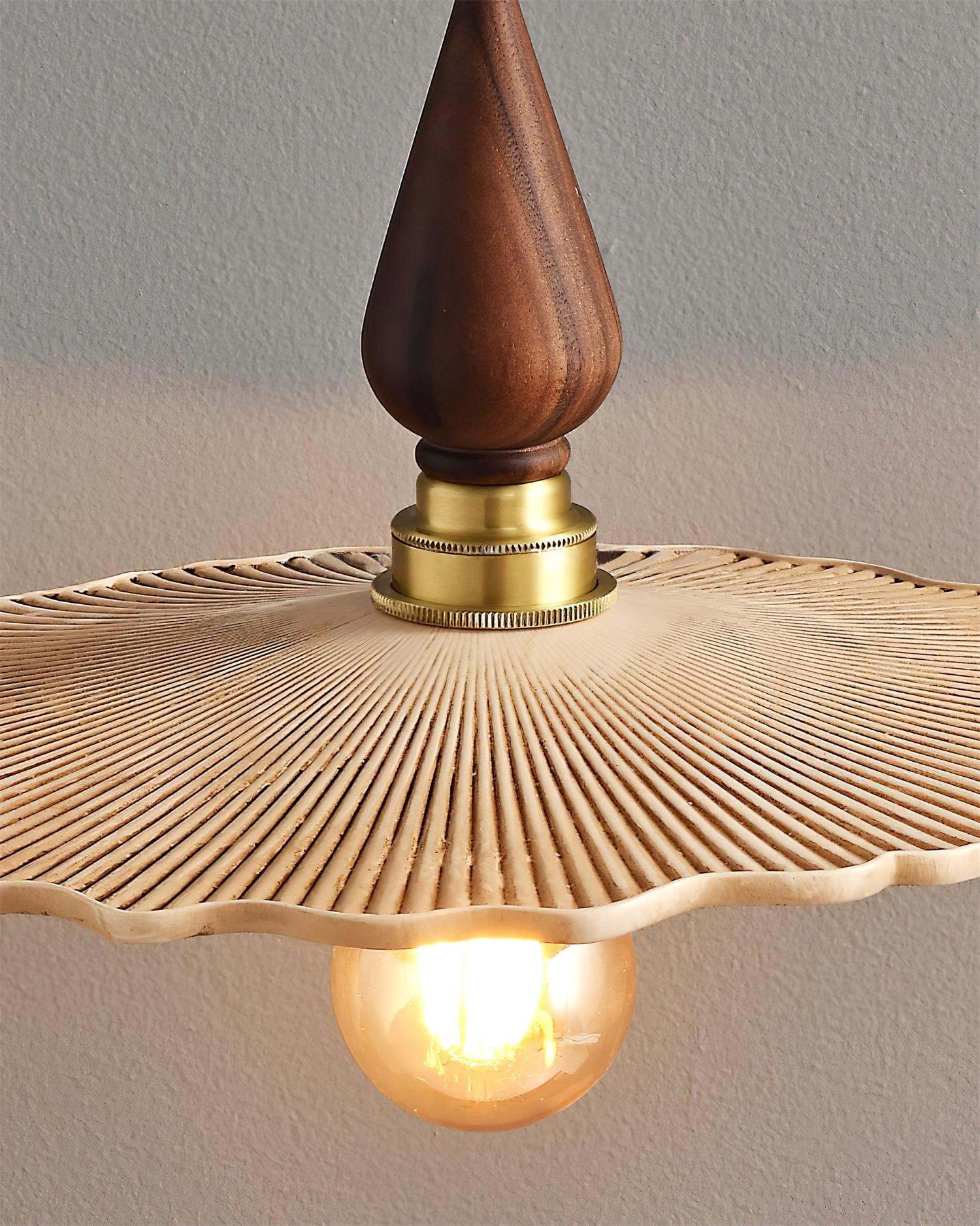 Vintage Mushroom Wooden & Brass Pendant Light - Letslighting