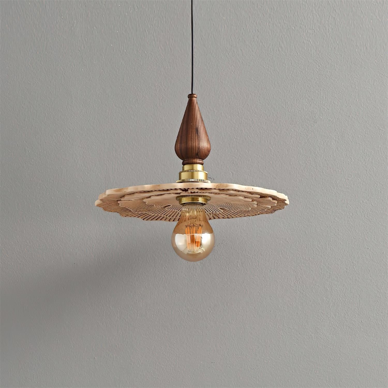 Vintage Mushroom Wooden & Brass Pendant Light - Letslighting