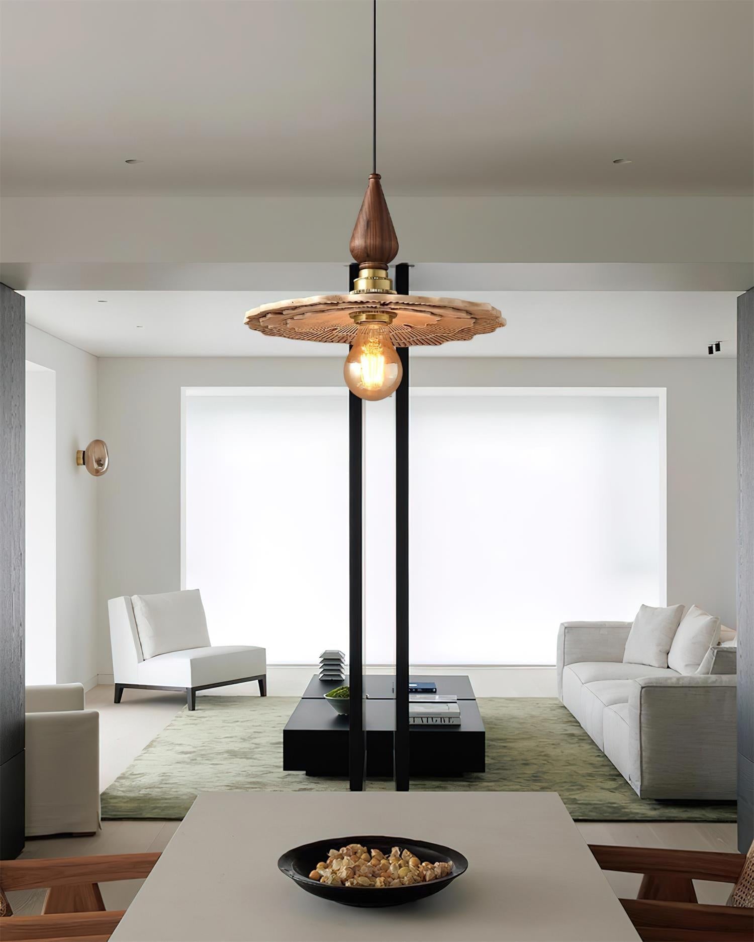 Vintage Mushroom Wooden & Brass Pendant Light - Letslighting