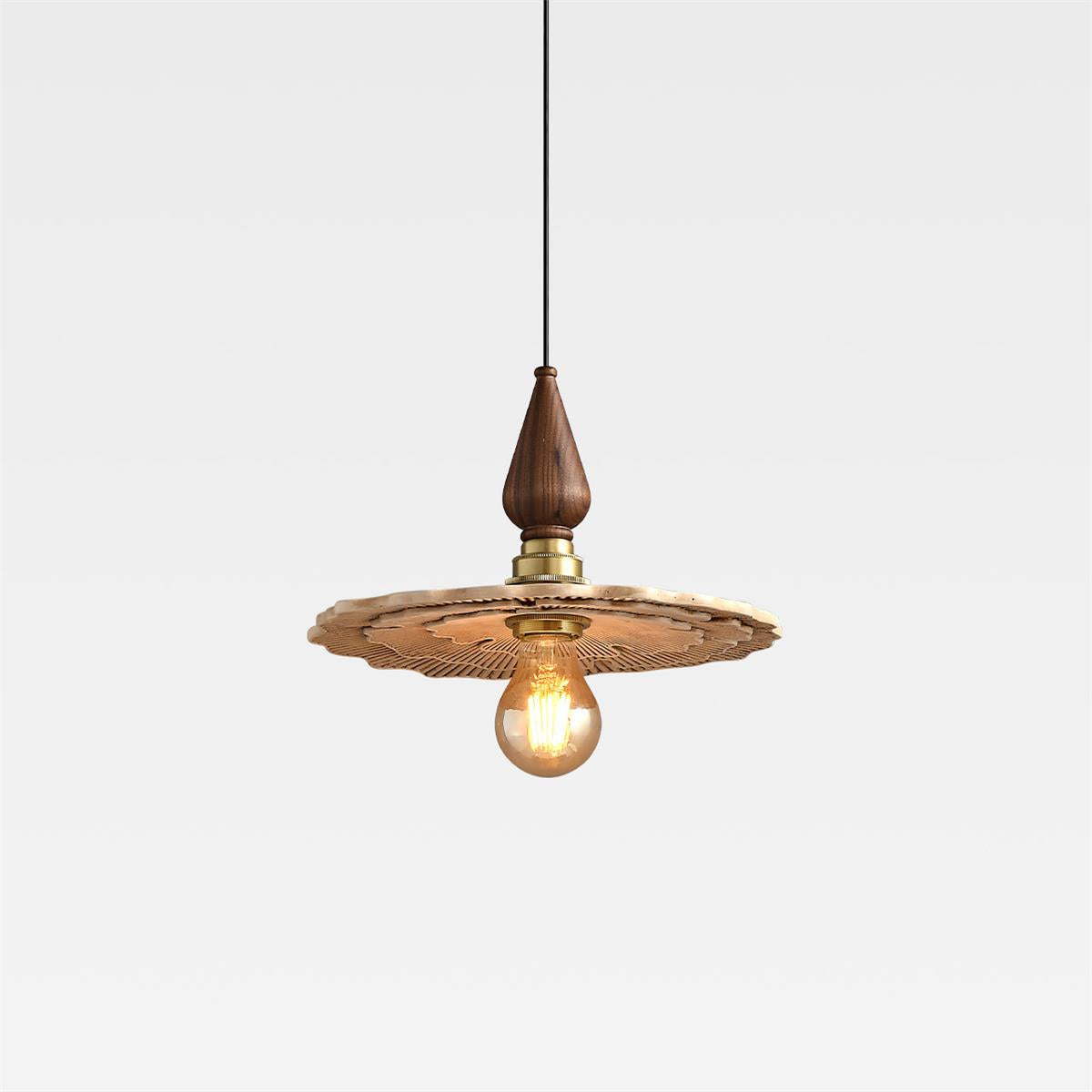 Vintage Mushroom Wooden & Brass Pendant Light - Letslighting