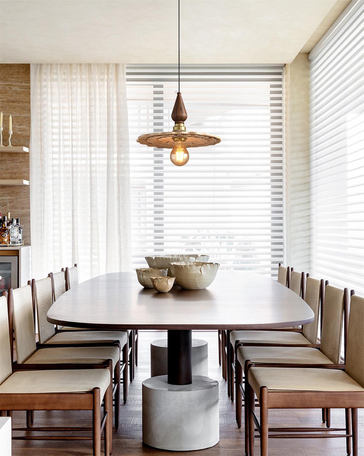 Vintage Mushroom Wooden & Brass Pendant Light - Letslighting