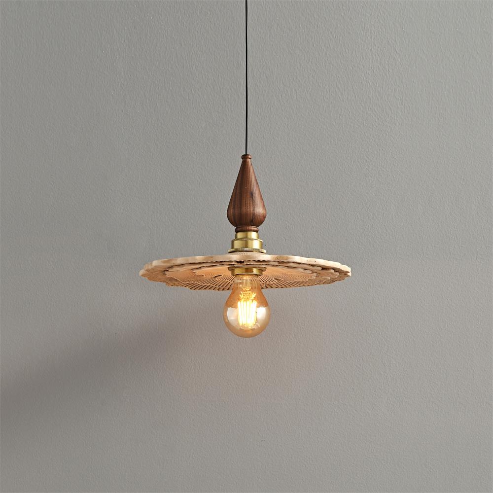 Vintage Mushroom Wooden & Brass Pendant Light - Letslighting