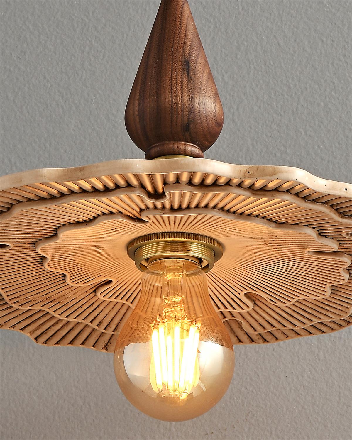 Vintage Mushroom Wooden & Brass Pendant Light - Letslighting