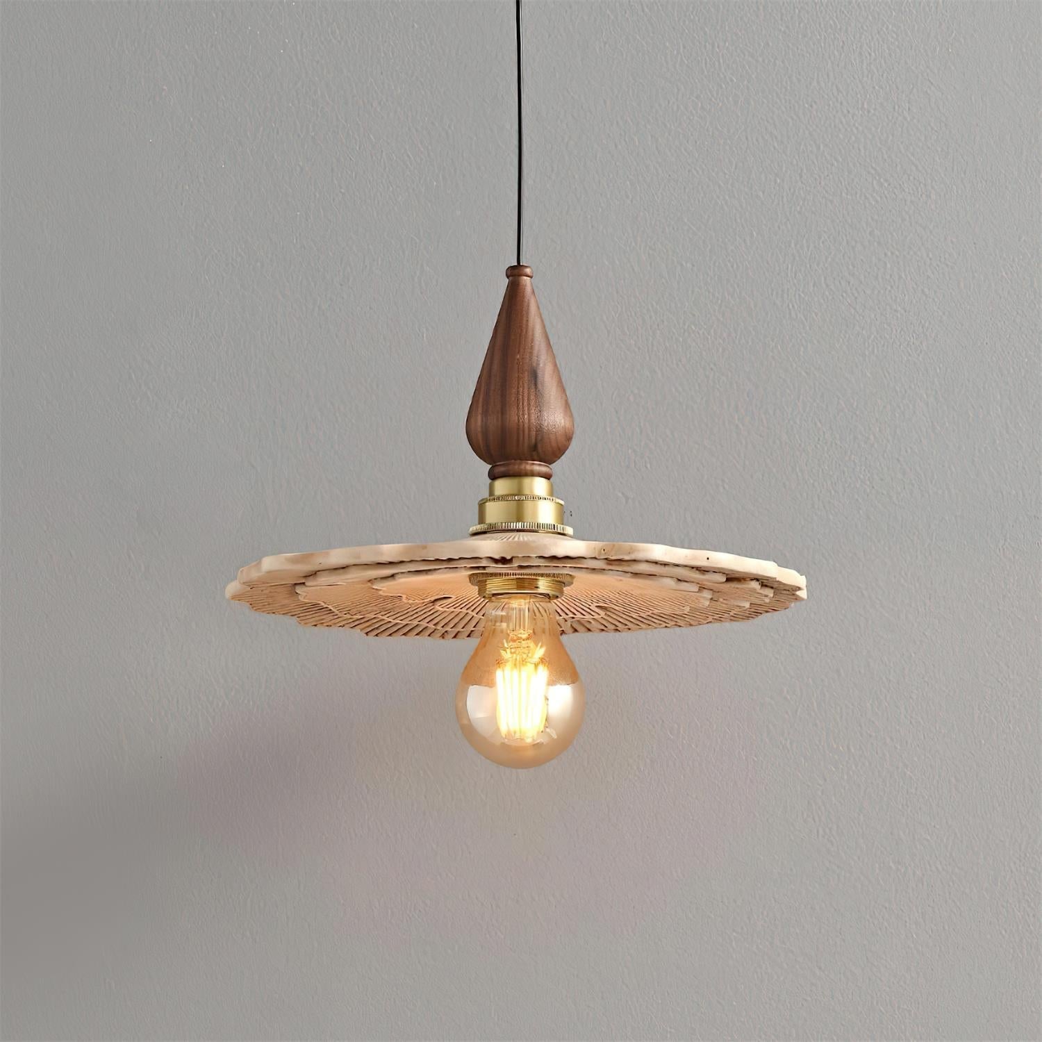 Vintage Mushroom Wooden & Brass Pendant Light - Letslighting