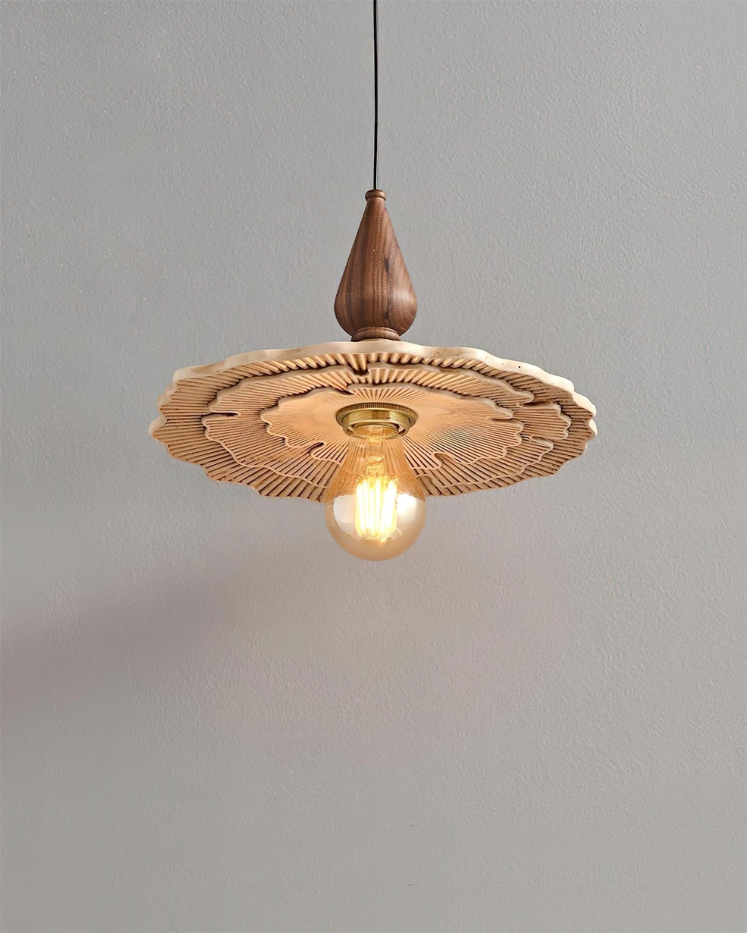 Vintage Mushroom Wooden & Brass Pendant Light - Letslighting