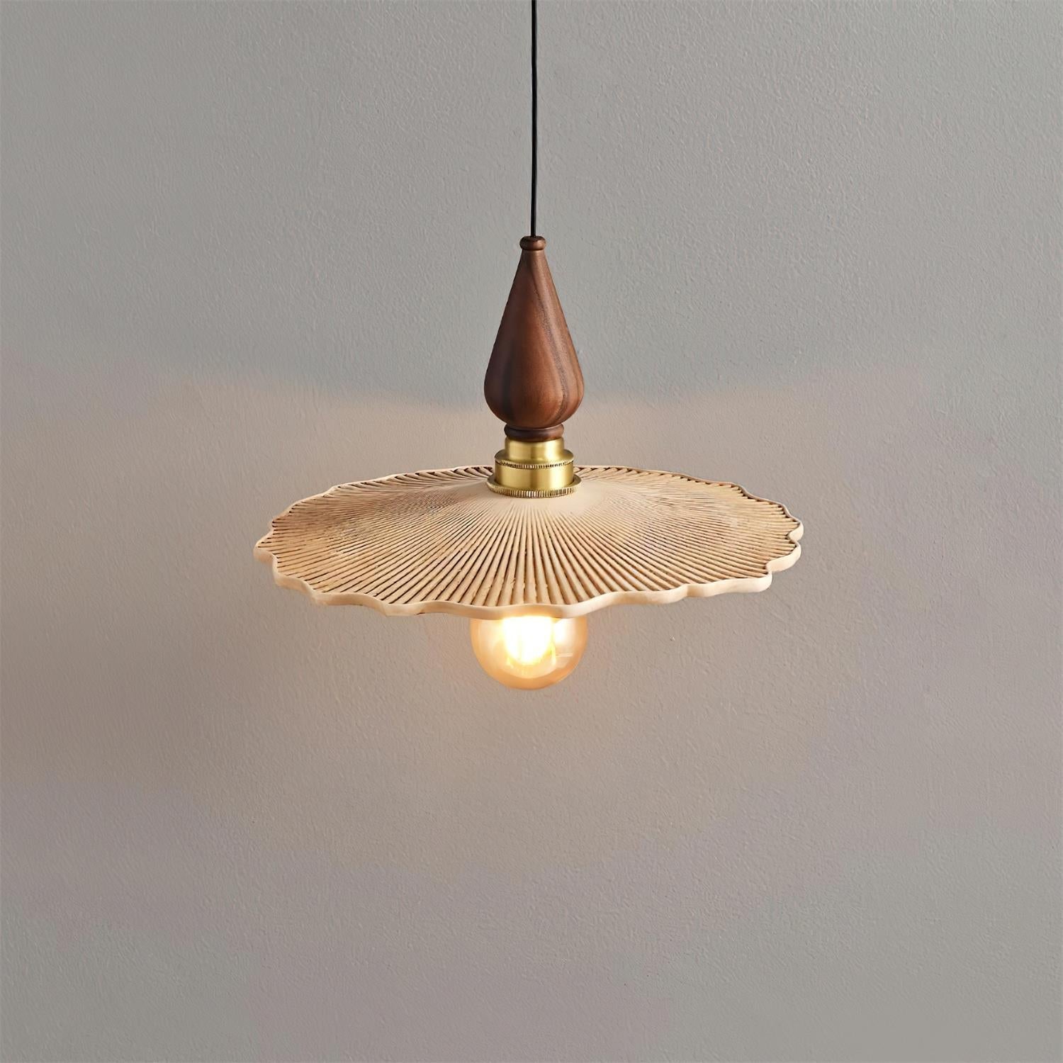 Vintage Mushroom Wooden & Brass Pendant Light - Letslighting
