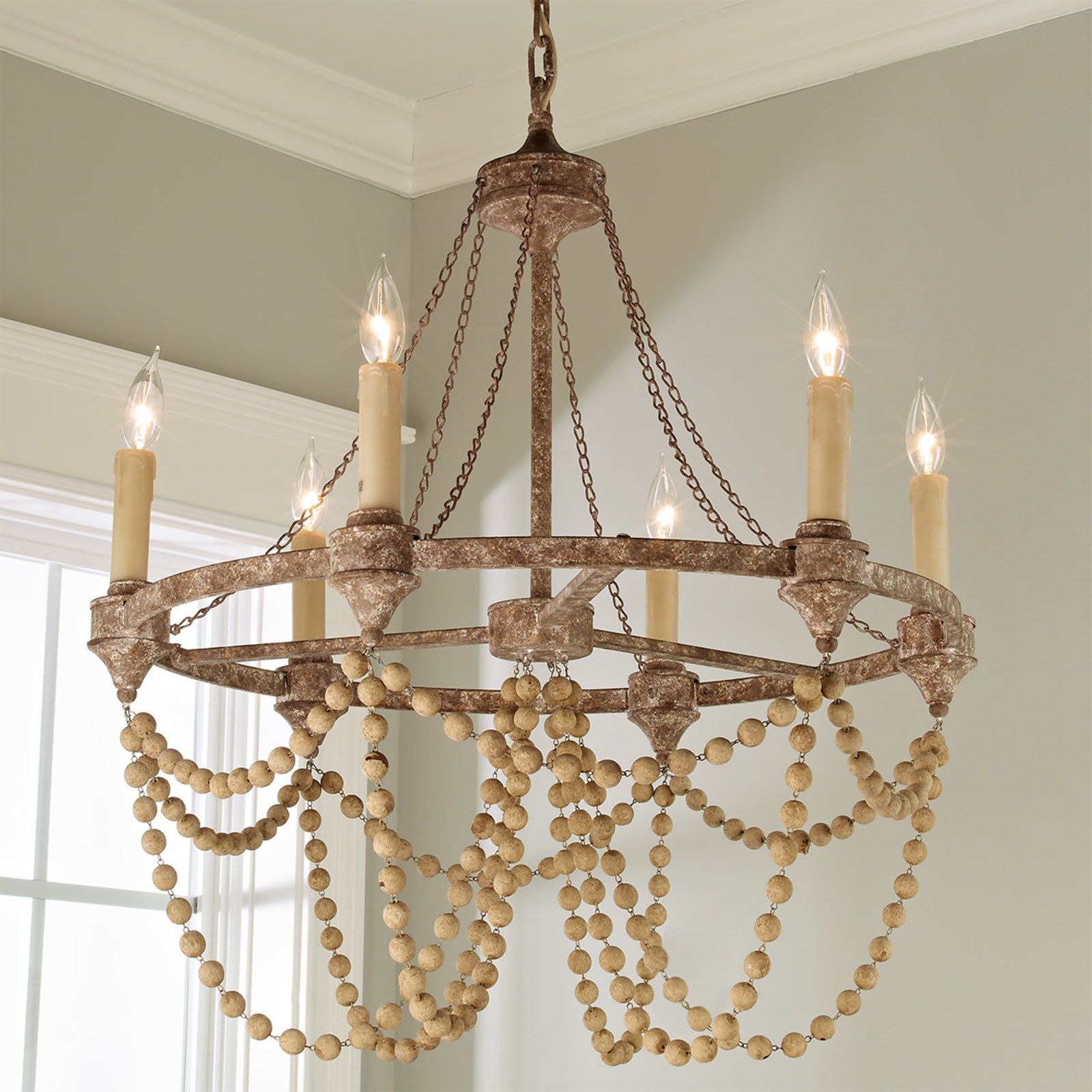 Eurnoros Vintage Industrial Wooden Metal Chandelier - Lamp Copper