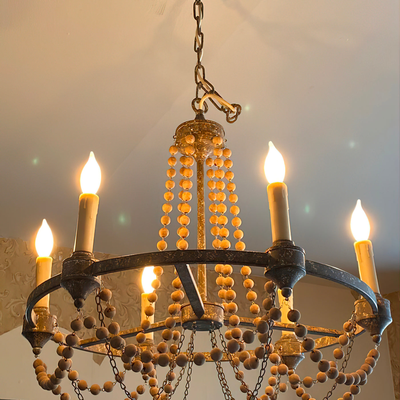 Eurnoros Vintage Industrial Wooden Metal Chandelier - Lamp Copper