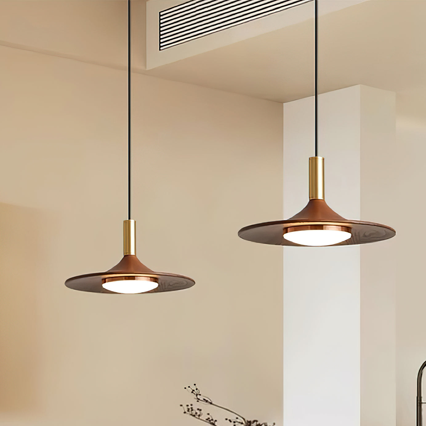 Pend­­ant Lamp Wood-Grain Disc LED Acrylic Midcentury - Letslighting