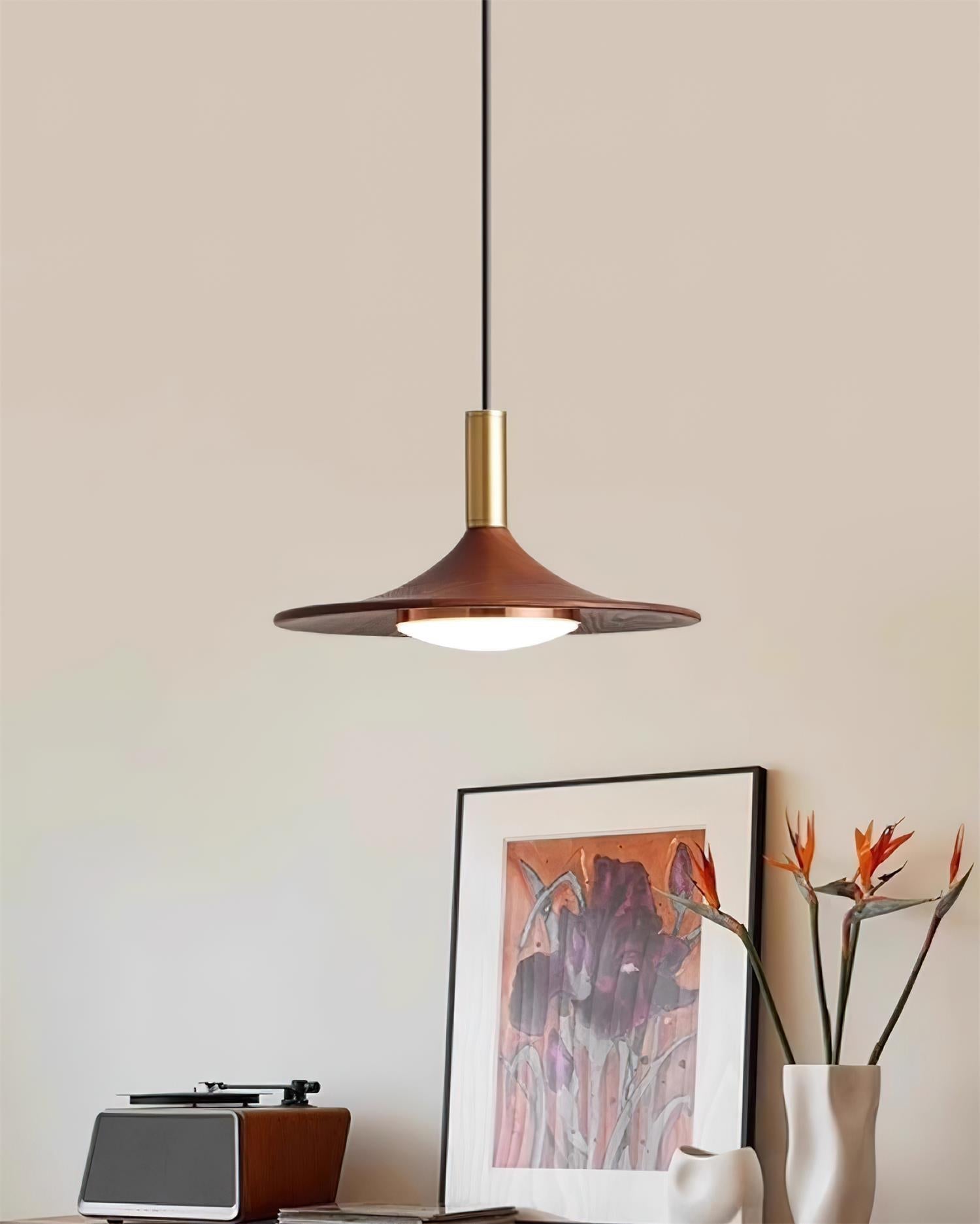 Pend­­ant Lamp Wood-Grain Disc LED Acrylic Midcentury - Letslighting