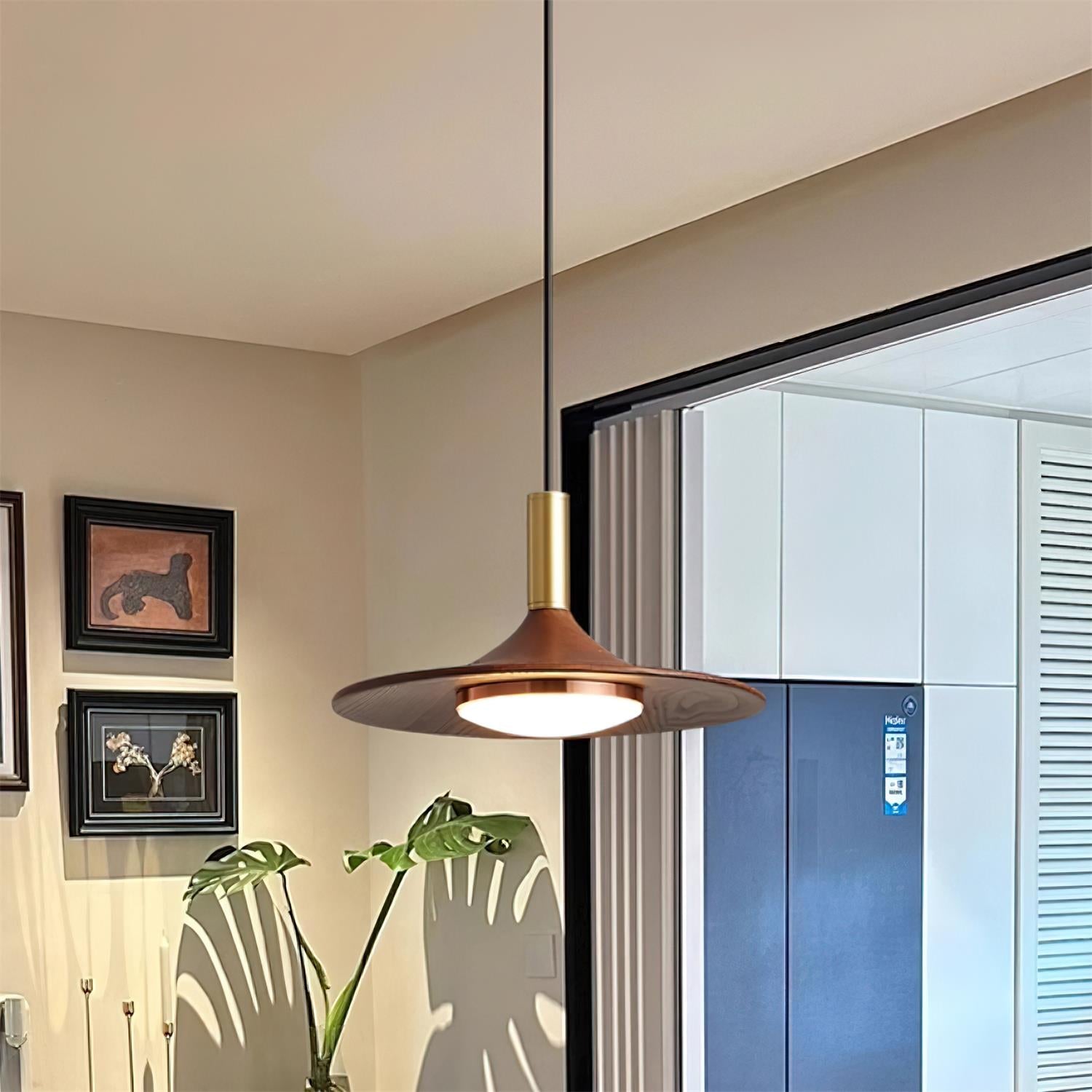 Pend­­ant Lamp Wood-Grain Disc LED Acrylic Midcentury - Letslighting