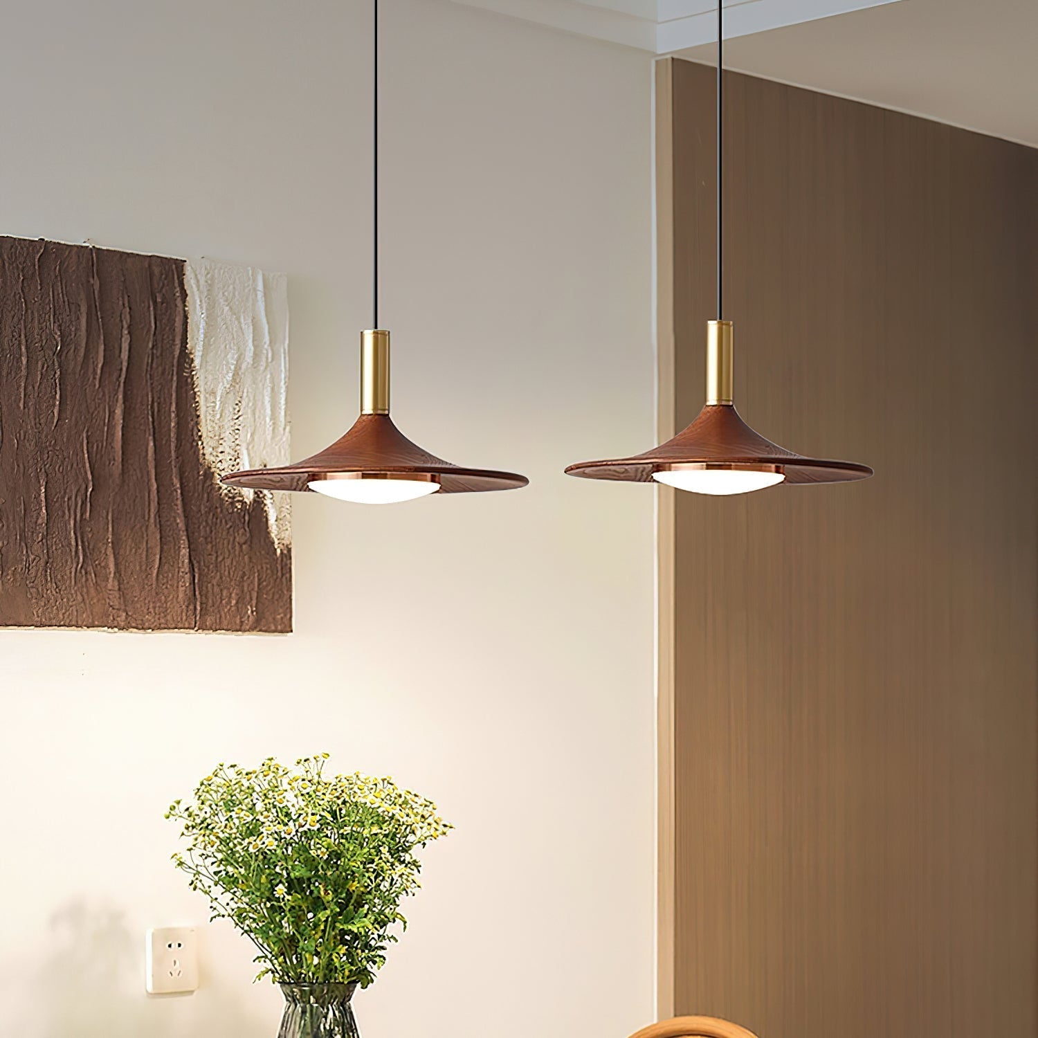 Pend­­ant Lamp Wood-Grain Disc LED Acrylic Midcentury - Letslighting