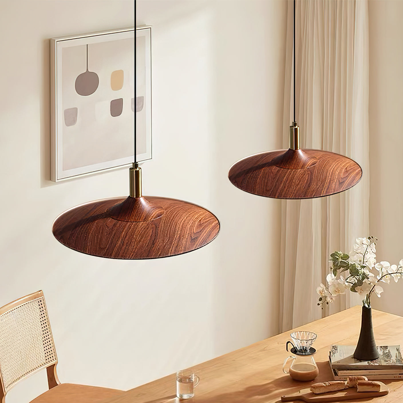 Pend­­ant Lamp Wood-Grain Disc LED Acrylic Midcentury - Letslighting