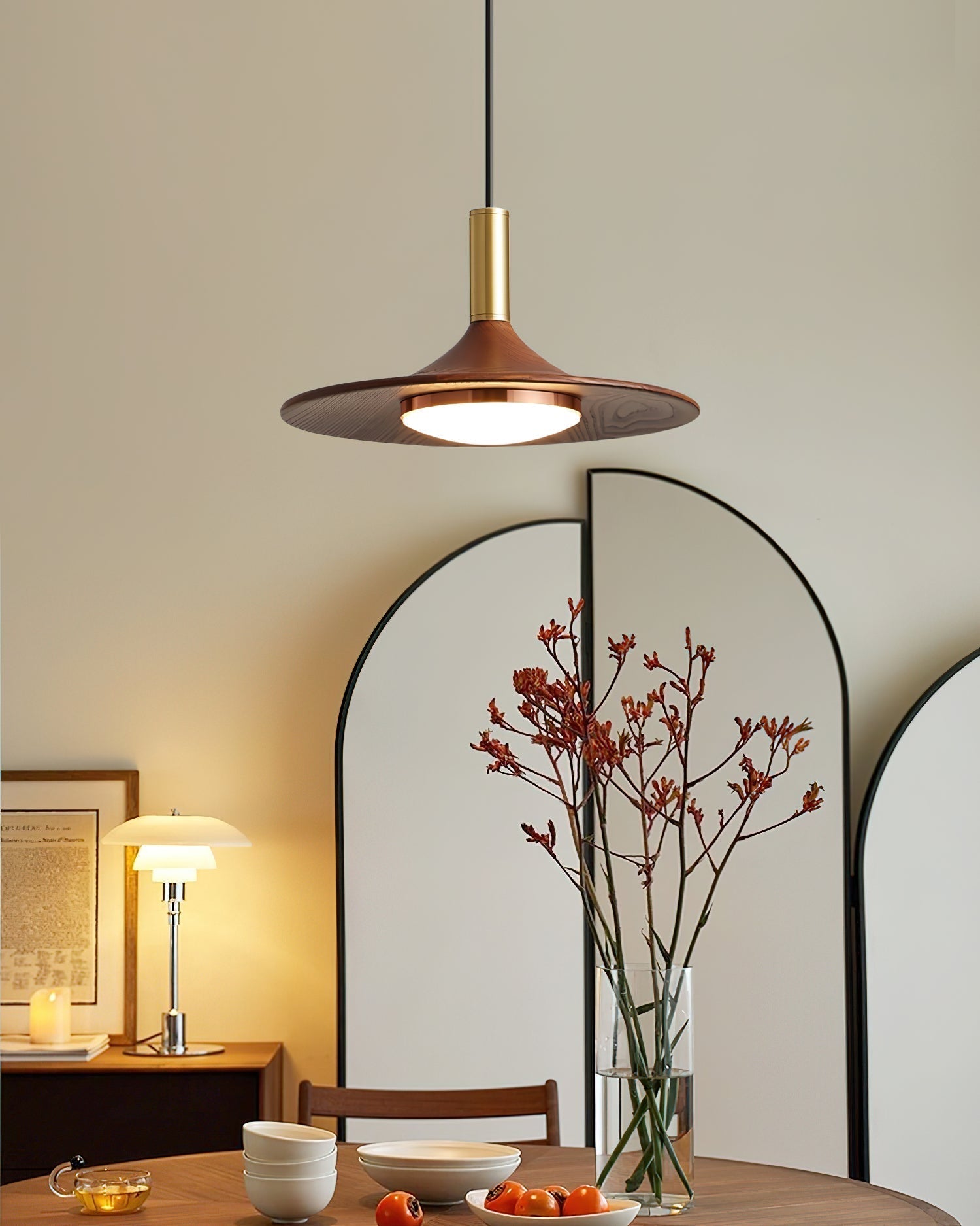 Pend­­ant Lamp Wood-Grain Disc LED Acrylic Midcentury - Letslighting
