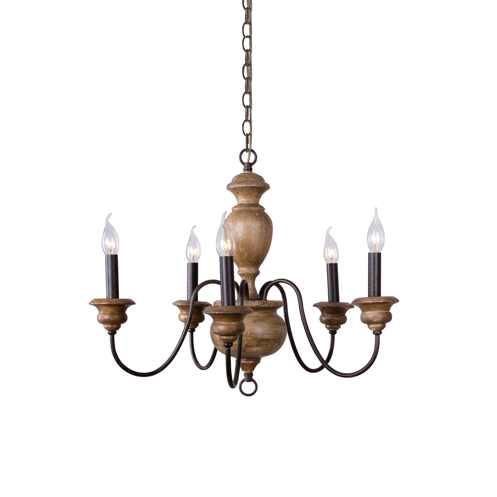 Evvine Vintage Industrial Wood Metal Chandelier - Lamp Copper