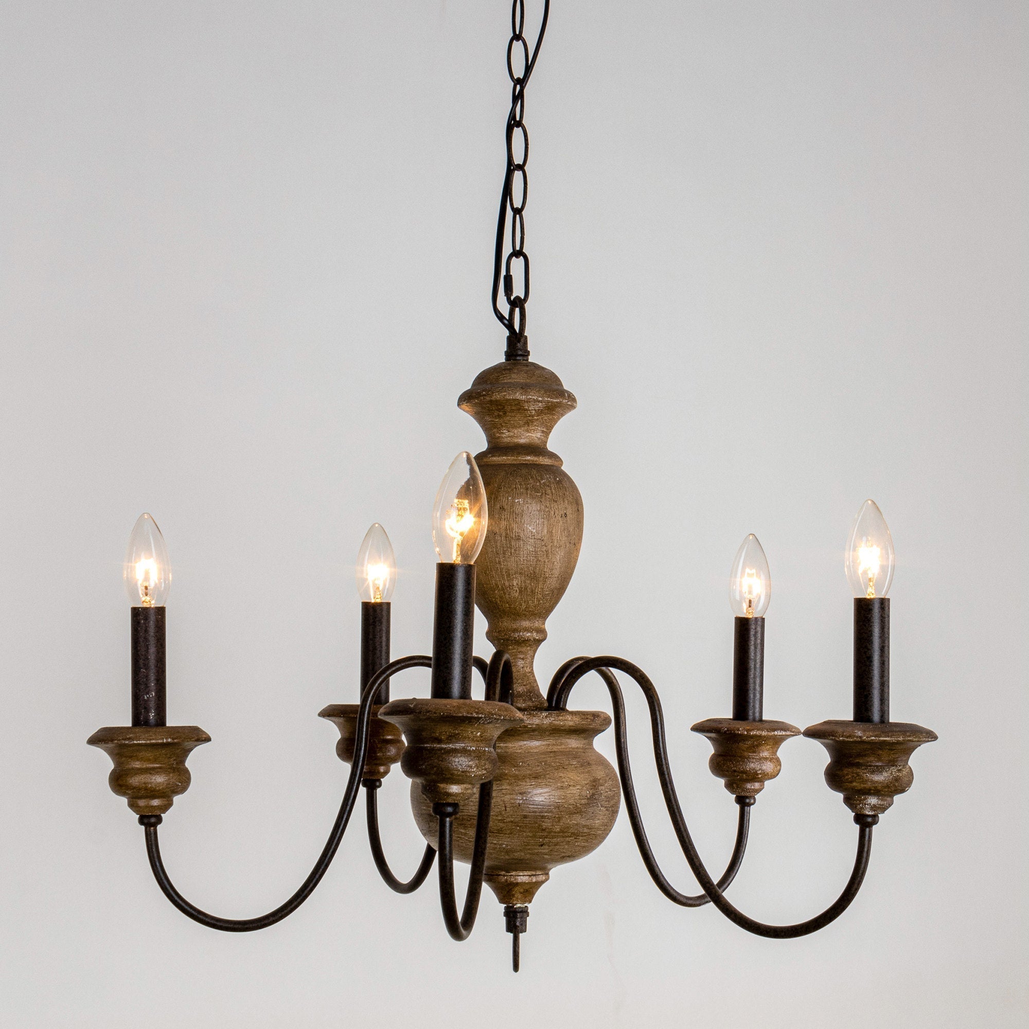 Evvine Vintage Industrial Wood Metal Chandelier - Lamp Copper