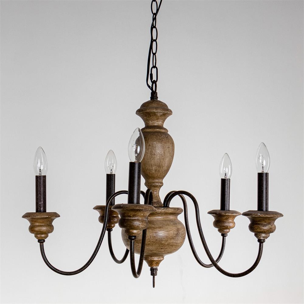 Evvine Vintage Industrial Wood Metal Chandelier - Lamp Copper