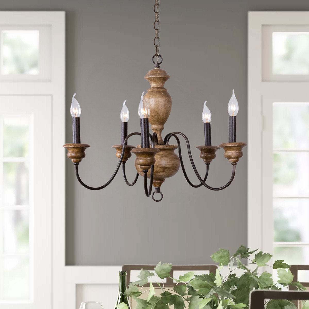 Evvine Vintage Industrial Wood Metal Chandelier - Lamp Copper