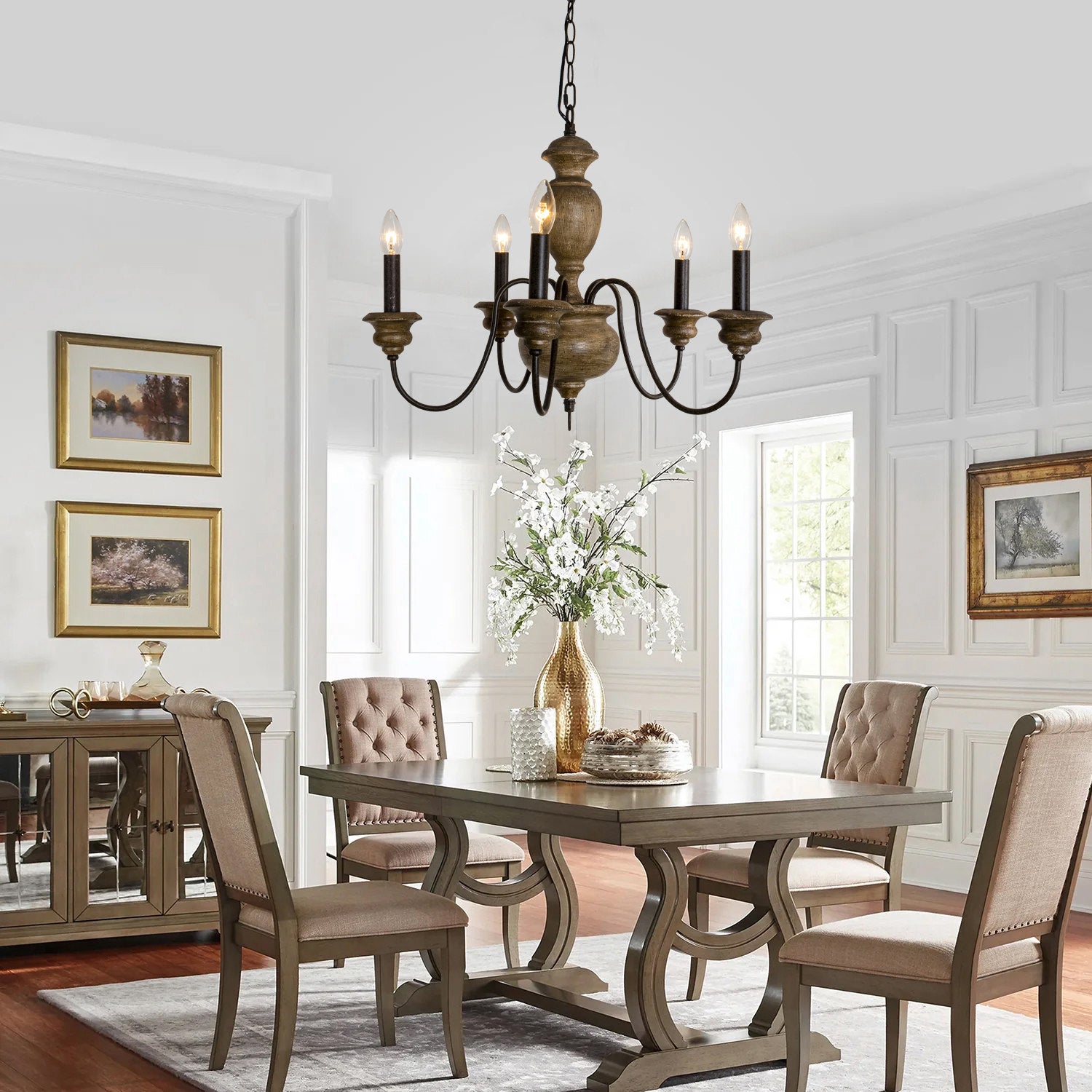 Evvine Vintage Industrial Wood Metal Chandelier - Lamp Copper