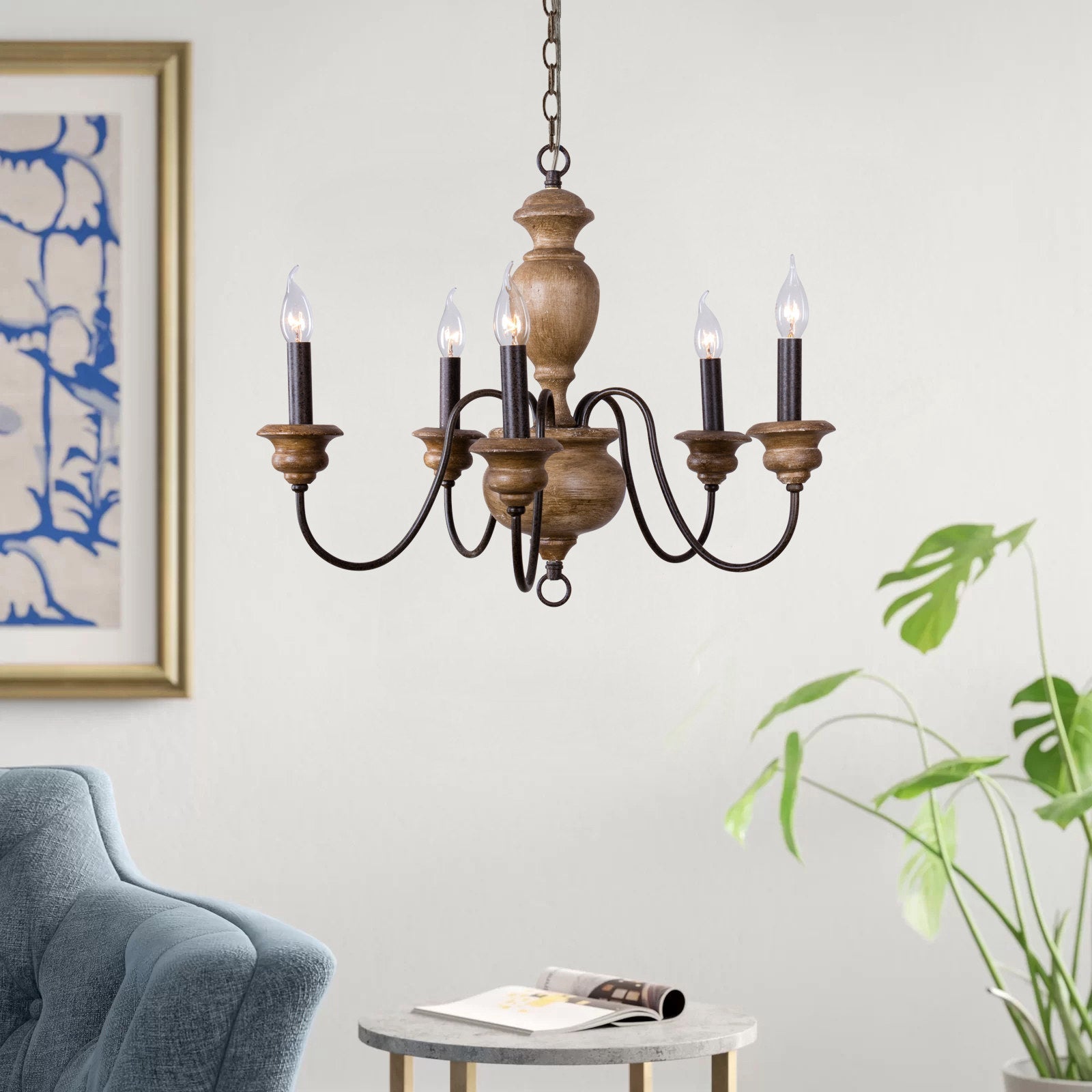 Evvine Vintage Industrial Wood Metal Chandelier - Lamp Copper