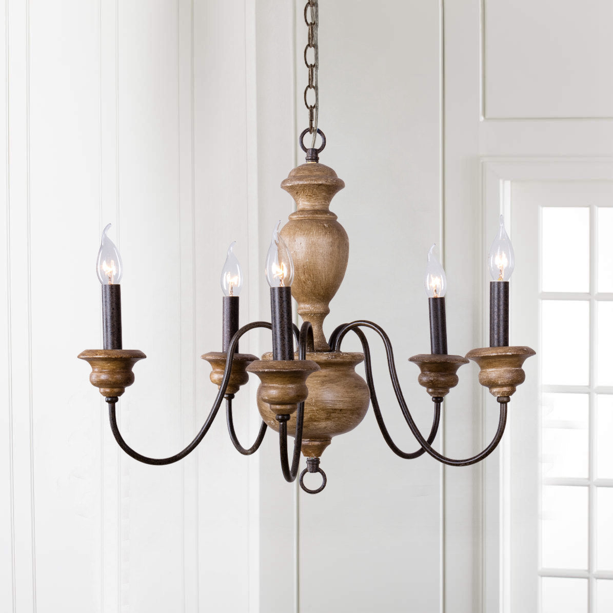 Evvine Vintage Industrial Wood Metal Chandelier - Lamp Copper