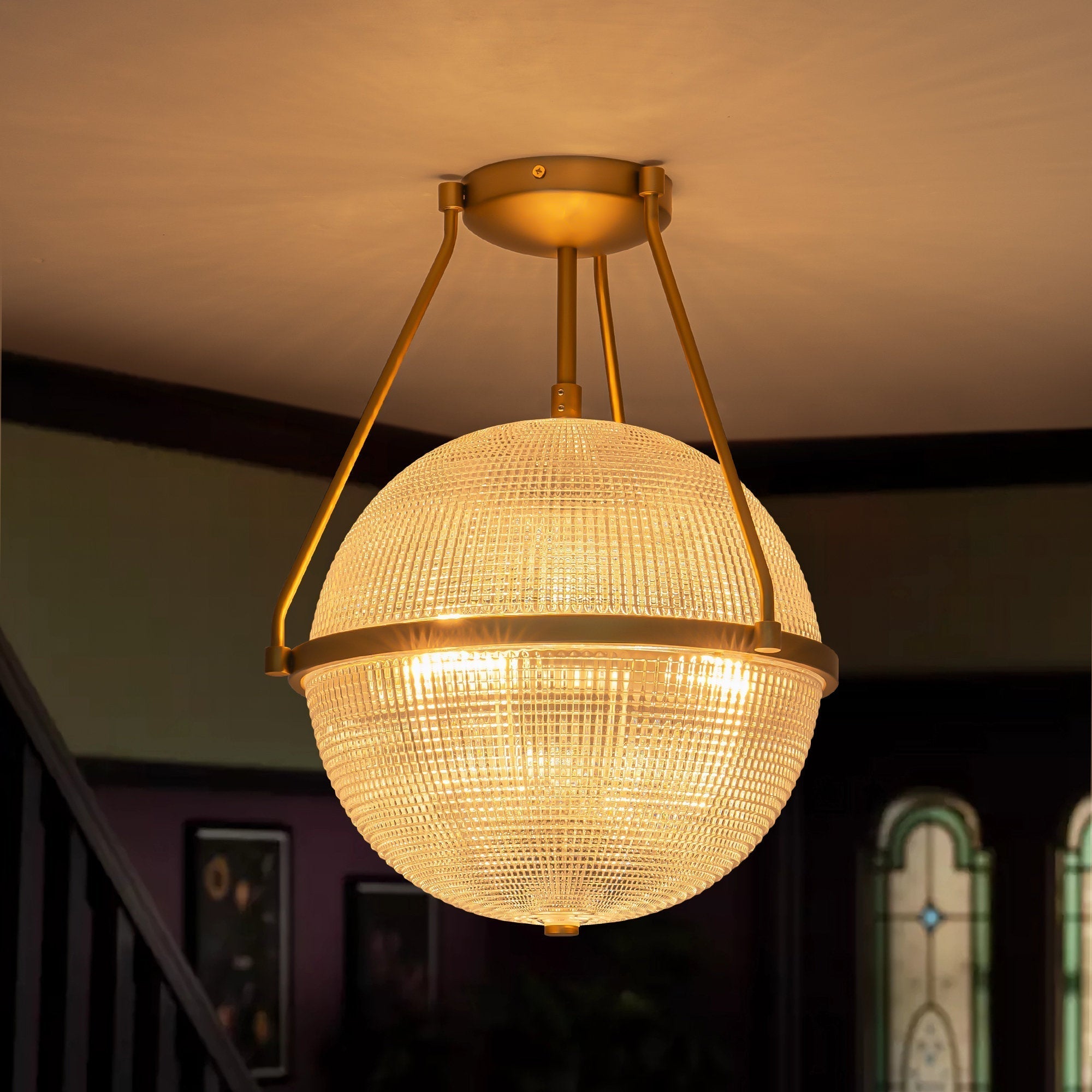 Atale Modern Minimalist Glass Metal Ceiling Lamp - Lamp Copper