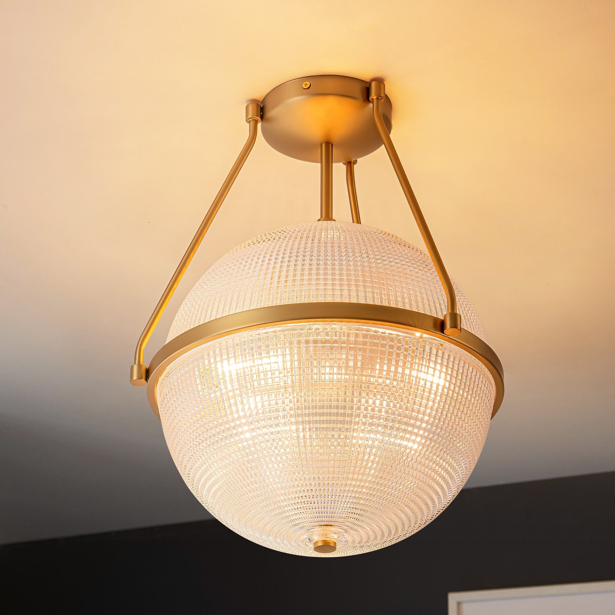 Atale Modern Minimalist Glass Metal Ceiling Lamp - Lamp Copper