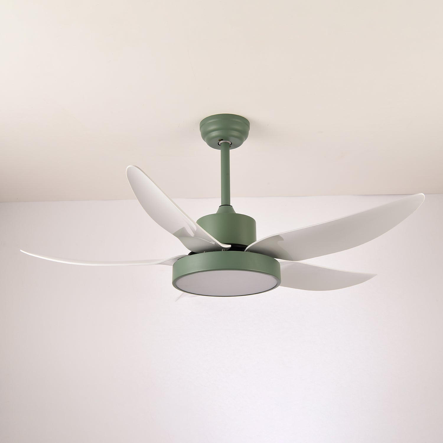 Photo d'ambiance du plafonnier ventilateur assurant la circulation de l'air dans un salon.