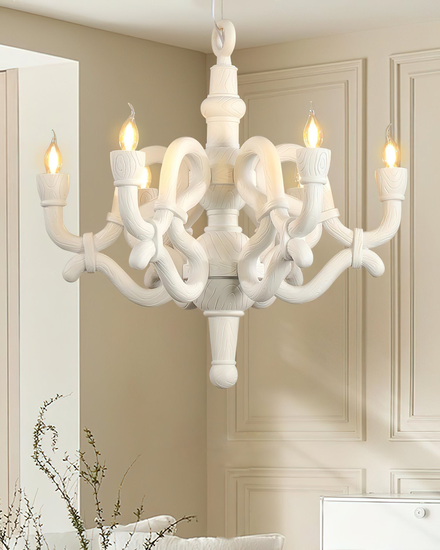 Nocturne Lustre Sculptural Bras en Faux-Bois - Neutralighting
