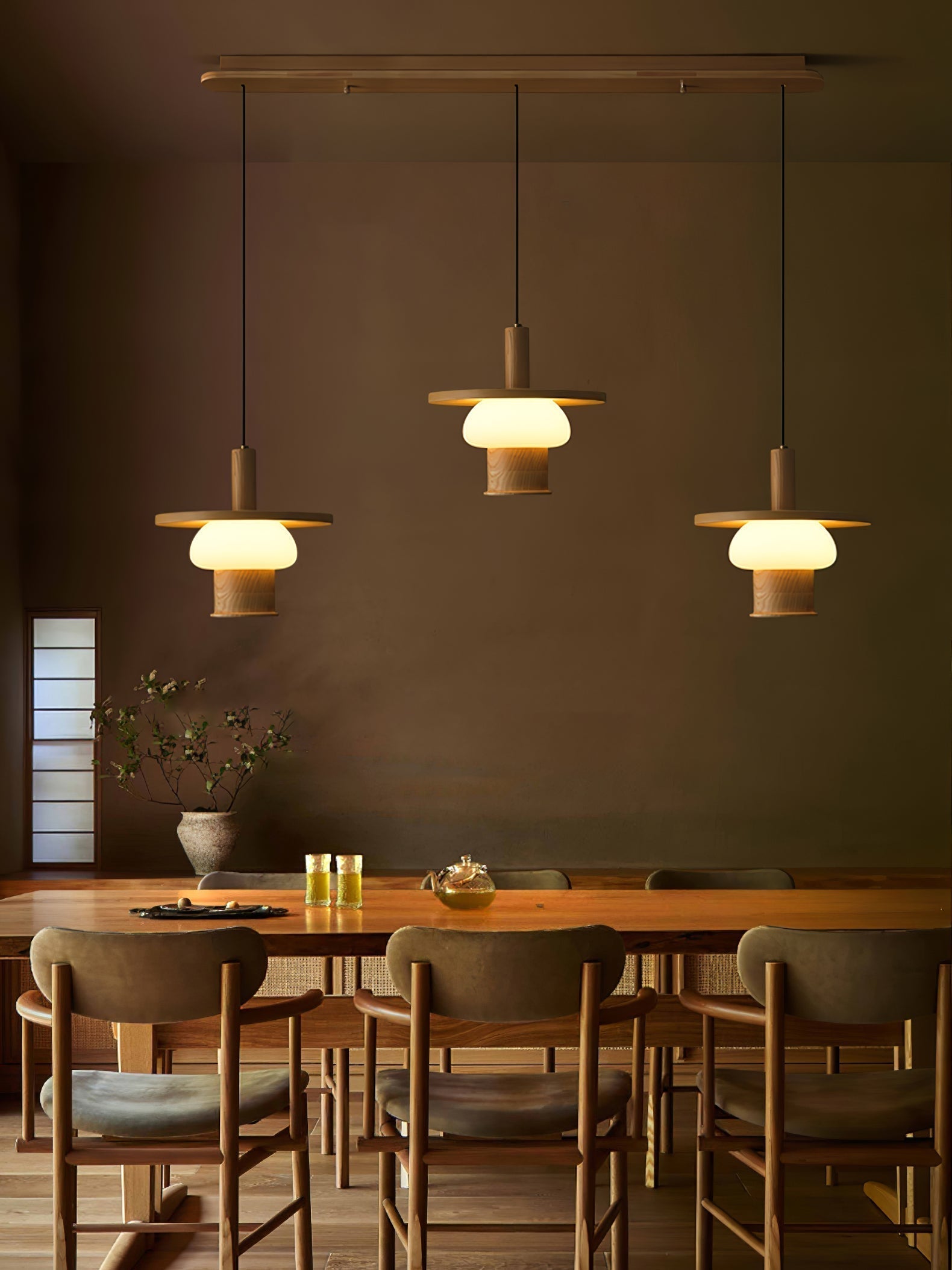 Zephaan Traditional Art Classic Glass Wood Pendant Light - Blowlighting