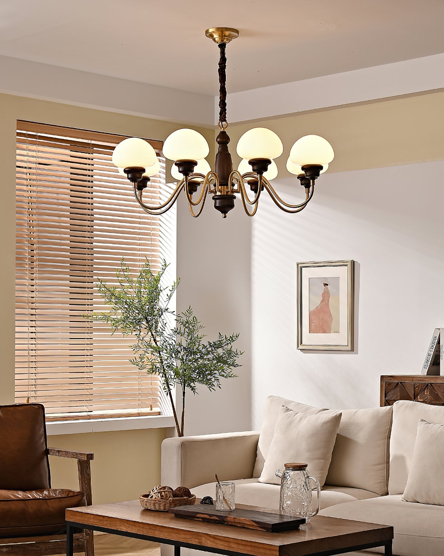 Nonna Chandelier Wooden Spiral Glass Orbs - Letslighting