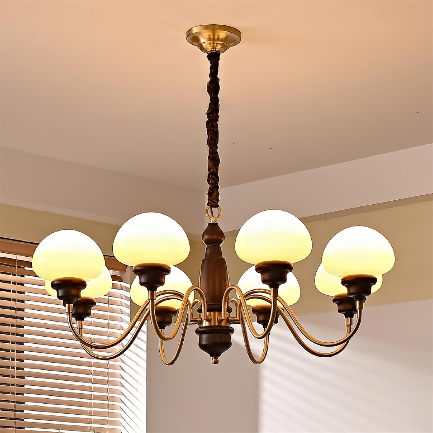 Nonna Chandelier Wooden Spiral Glass Orbs - Letslighting