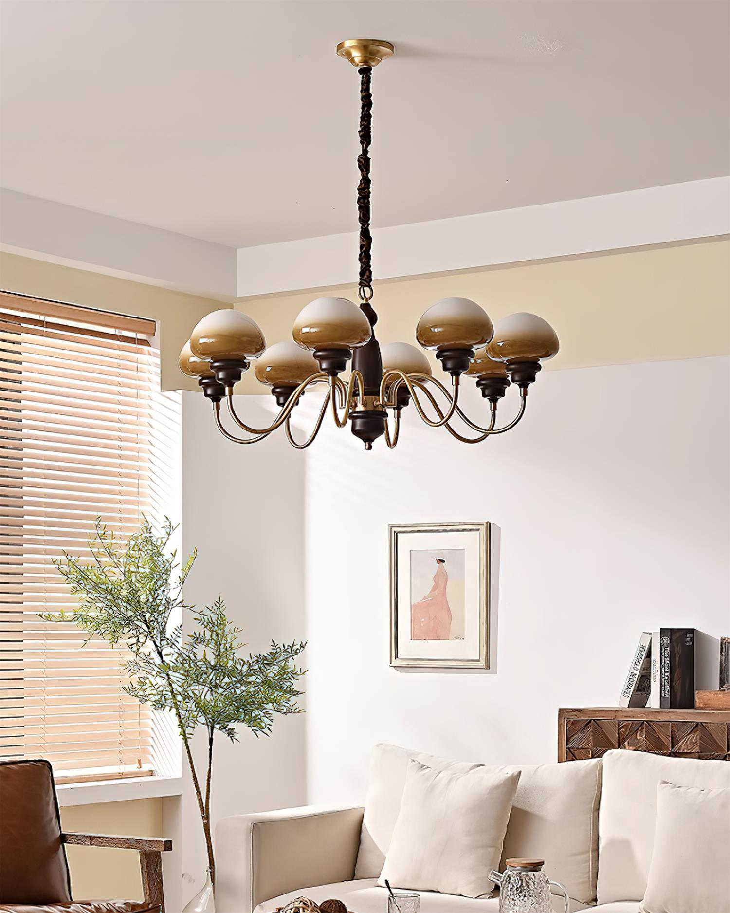 Nonna Chandelier Wooden Spiral Glass Orbs - Letslighting