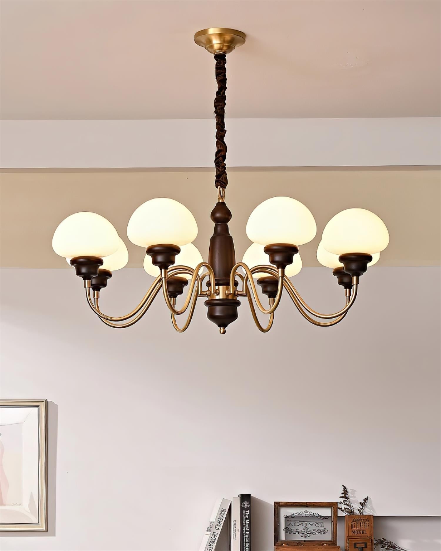 Nonna Chandelier Wooden Spiral Glass Orbs - Letslighting