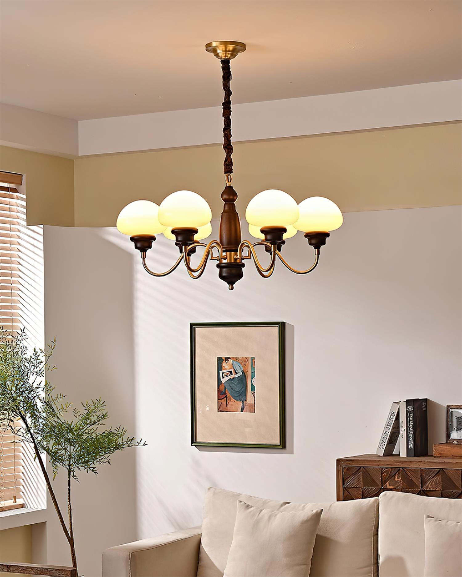 Nonna Chandelier Wooden Spiral Glass Orbs - Letslighting